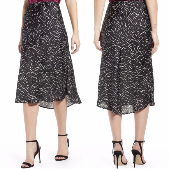 Polka Dot Satin Midi Skirt - White
